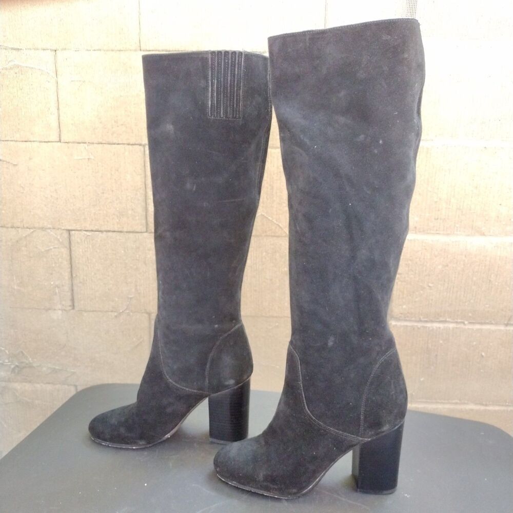 Michael Kors Black Suede Block Heel Tall Knee High Boots Womens Size 6.5 Slouchy
